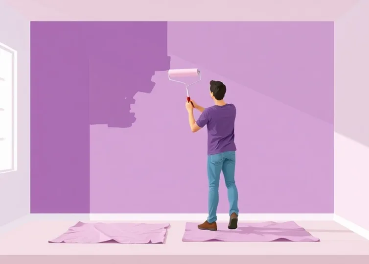 Peintre appliquant la peinture au rouleau sur un mur de salon